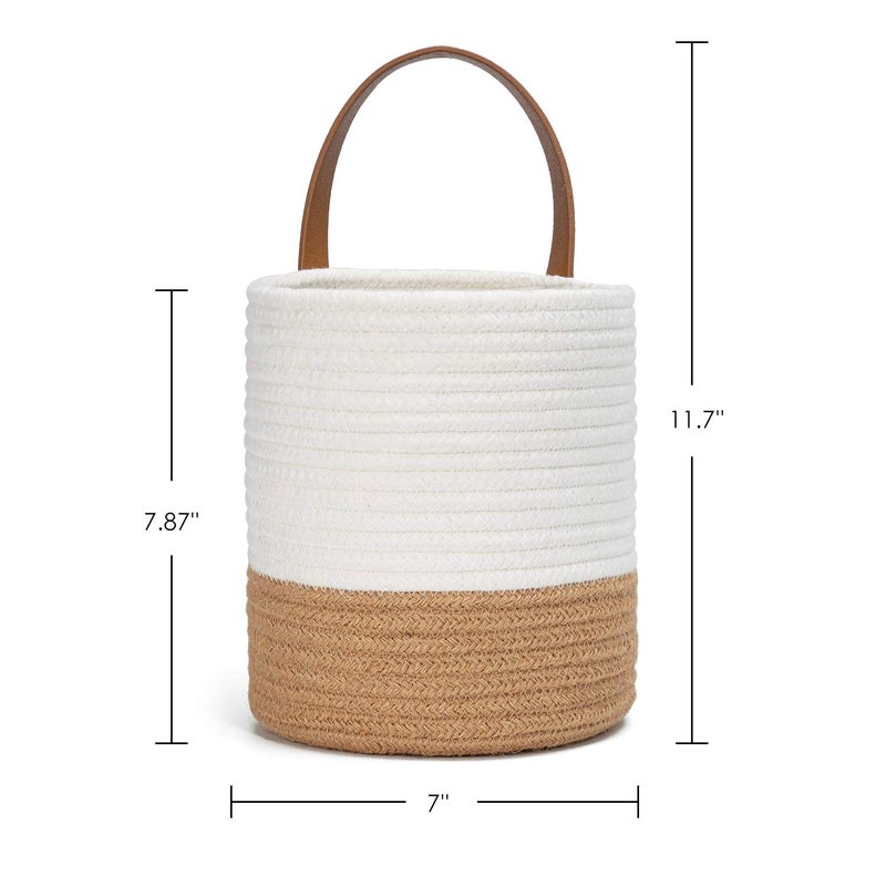 Goodpick 2pack Jute Rope Hanging Basket - Small Woven Fern Wall Hanging Baskets Flower Plants, Woven Basket Key Storage Baskets, White and Jute 7.87 x 7 x 11.7 inches - Image 5